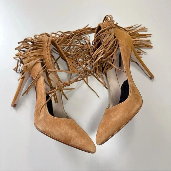 Zara Womens 38 Suede Leather Fringe Cowgirl Heel  Shoes - Picture 12 of 14